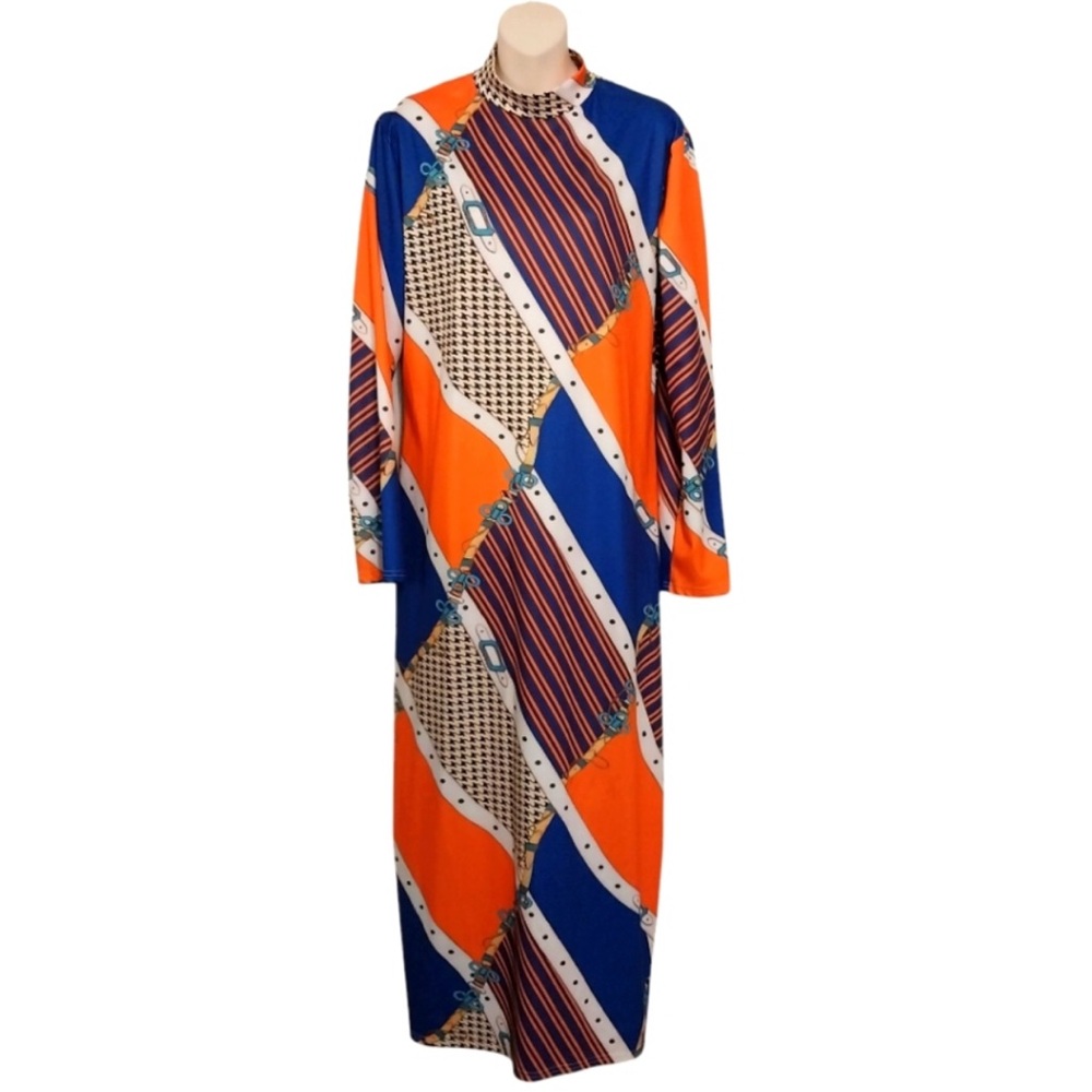 Unbranded All Over Pattern Long Sleeve Maxi Dress Horse Bridle Designer Inspired
